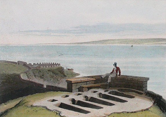 View near Lower Heysham showing Stone Graves by William Daniell